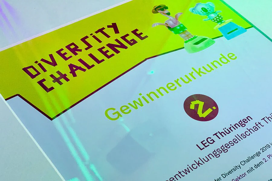 Urkunde zum 2. Platz bei der Diversity Challenge für die LEG Thüringen