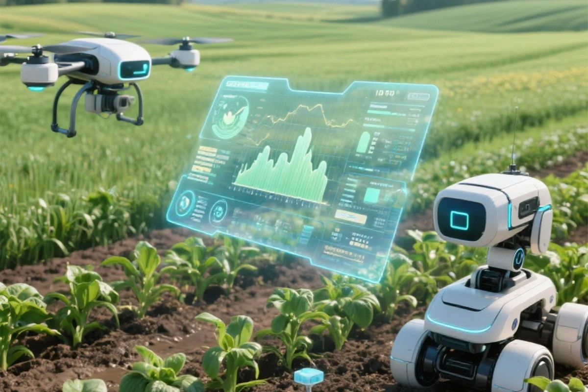 Bildbeschreibung / description: Drohne über einem Feld, die landwirtschaftliche Daten erfasst und Pflanzen überwacht.