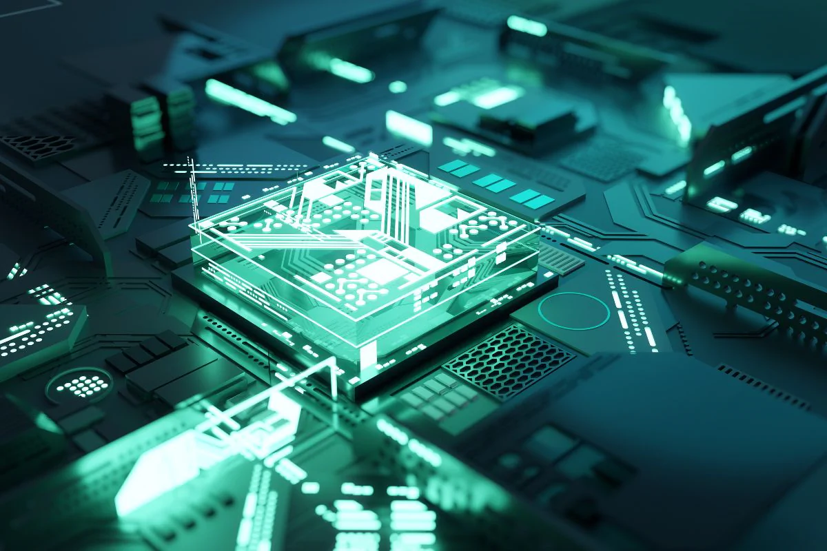 Futuristisches Konzept für einen Quantencomputer-CPU-Prozessor.