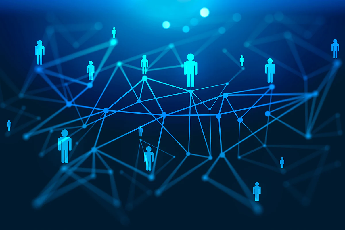 Eine 3D-Abbilundg einer digitale Vernetzung von Personen